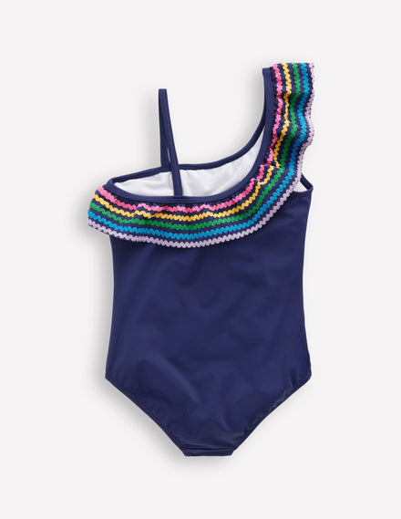 Maillot de bain Lila asymétrique-Zigzag bleu marine universitaire