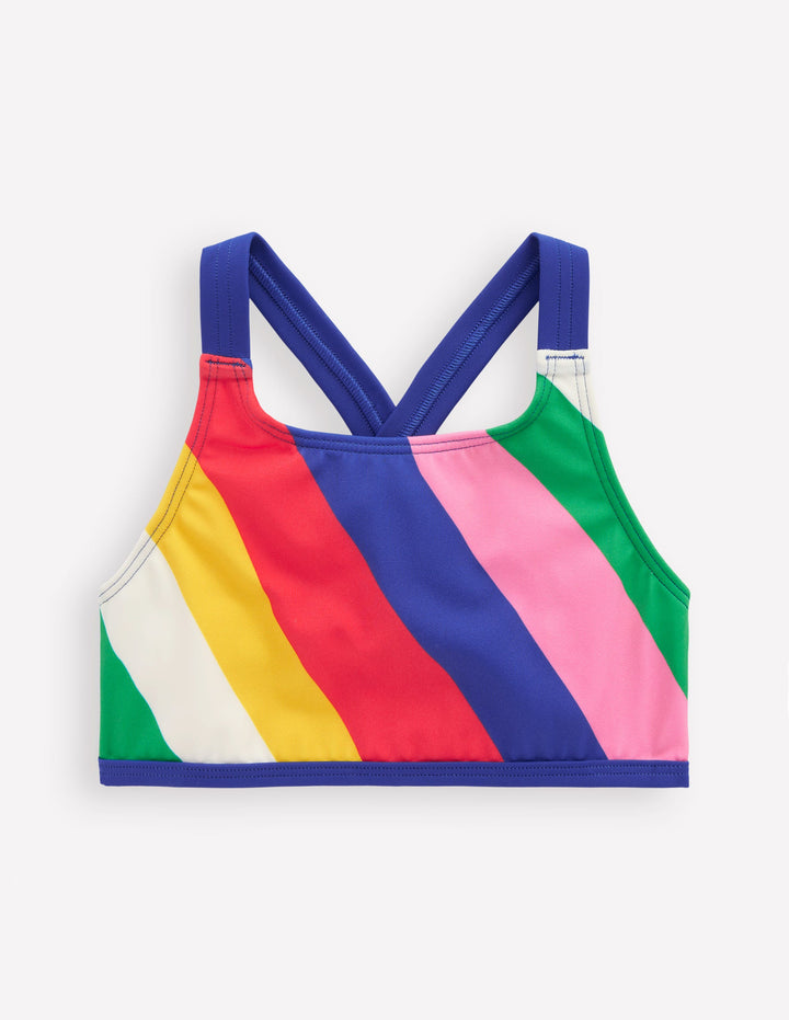 Bikinioberteil mit überkreuzter Rückseite-Bunt Regenbogen Swirl-Motiv