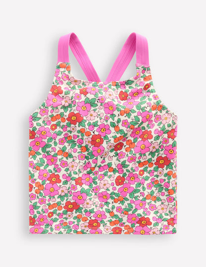 Tankini-Oberteil mit gekreuzten Rückenträgern-Rosa Apfelblüte Blumenmuster