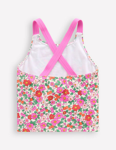 Top de tankini croisé dans le dos-Fleur de pommier rose