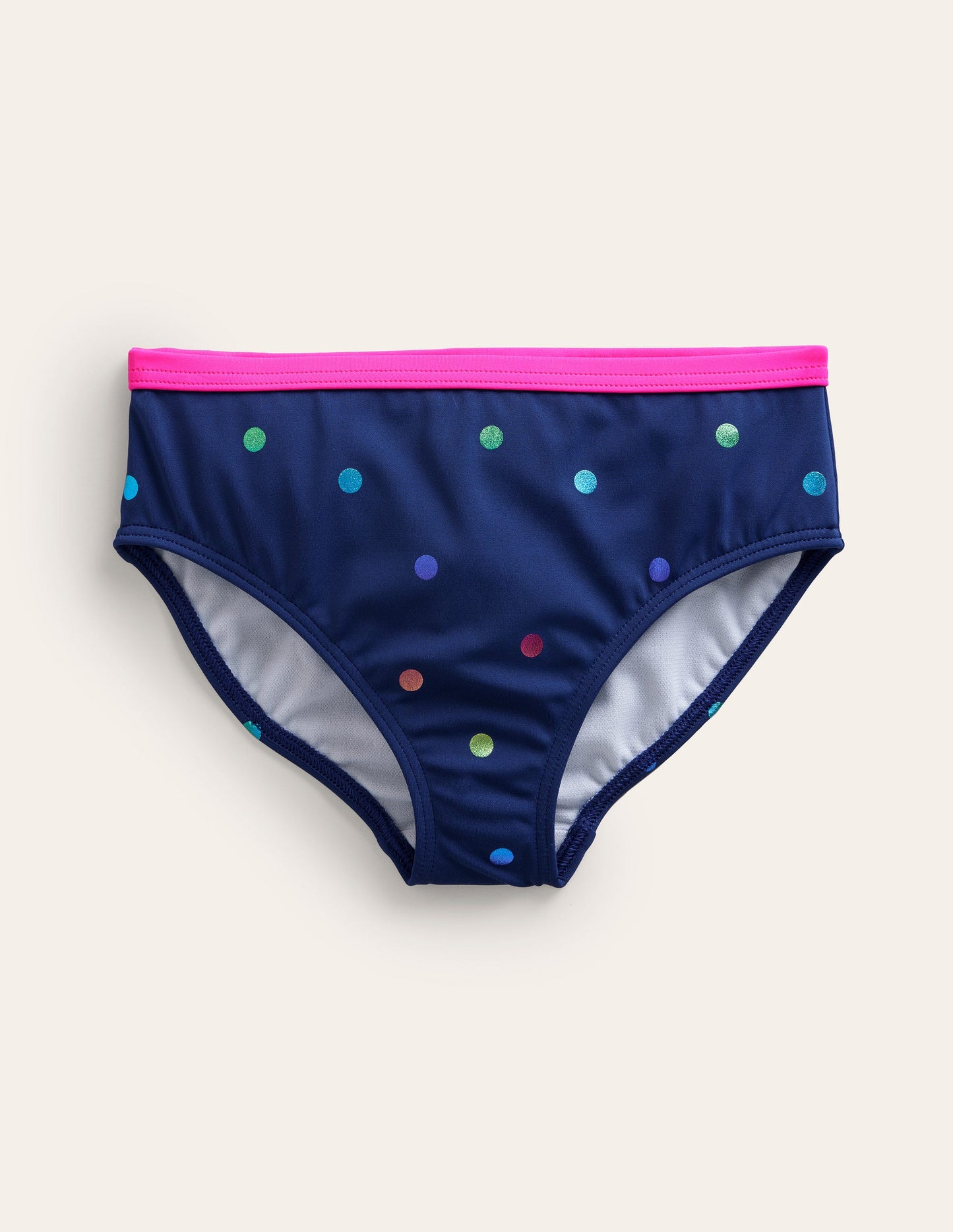 Bas de bikini à motif-Pois confettis arc-en-ciel bleu marine