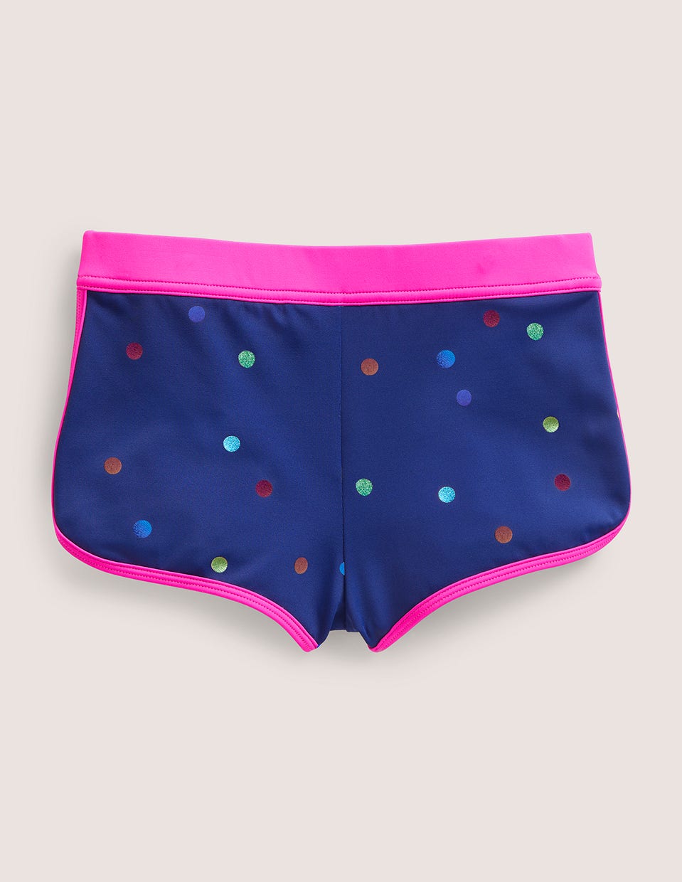 Gemusterte Badeshorts-Marineblau Regenbogen Konfetti Punkte