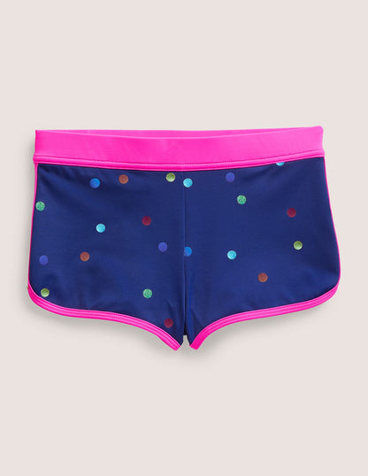 Gemusterte Badeshorts-Marineblau Regenbogen Konfetti Punkte