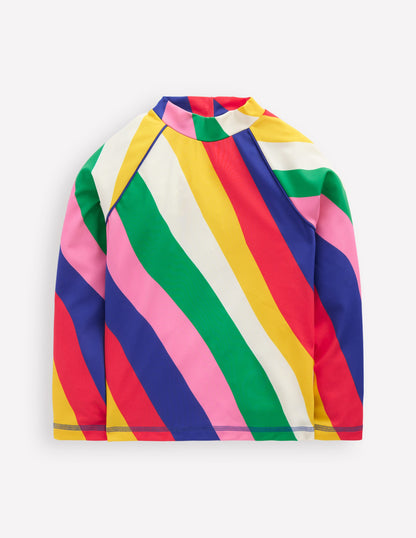 Gemustertes Badeshirt mit Sonnenschutz-Bunt Regenbogen Swirl-Motiv