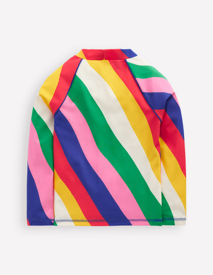 Gemustertes Badeshirt mit Sonnenschutz-Bunt Regenbogen Swirl-Motiv