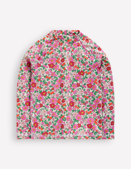 Gemustertes Badeshirt mit Sonnenschutz-Rosa Apfelblüte Blumenmuster