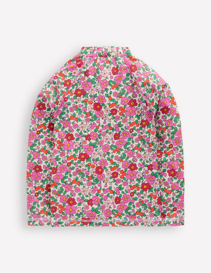 Gemustertes Badeshirt mit Sonnenschutz-Rosa Apfelblüte Blumenmuster