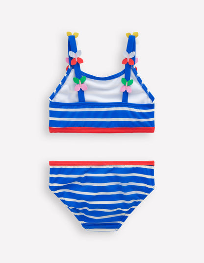 Bikini mit Trägerapplikationen-Galerieblau Streifen Schmetterling