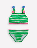 Bikini mit Trägerapplikationen-Blassgrün Streifen Herzen