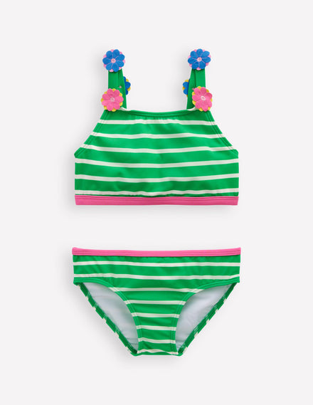 Bikini à bretelles avec appliqué-Cœurs rayé vert printemps