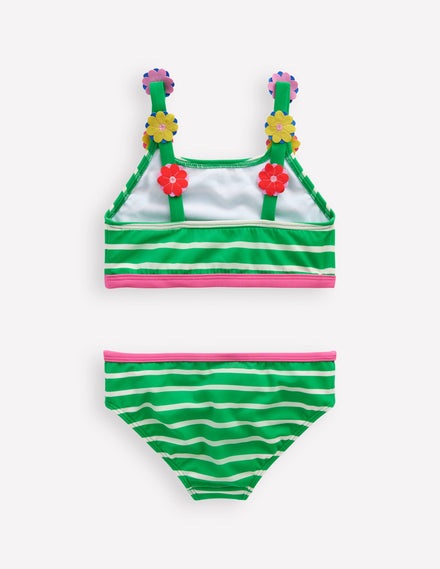 Bikini à bretelles avec appliqué-Cœurs rayé vert printemps