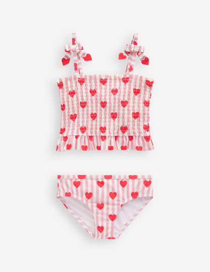 Gesmoktes Tankini-Set-Kaugummirosa Herz Streifen