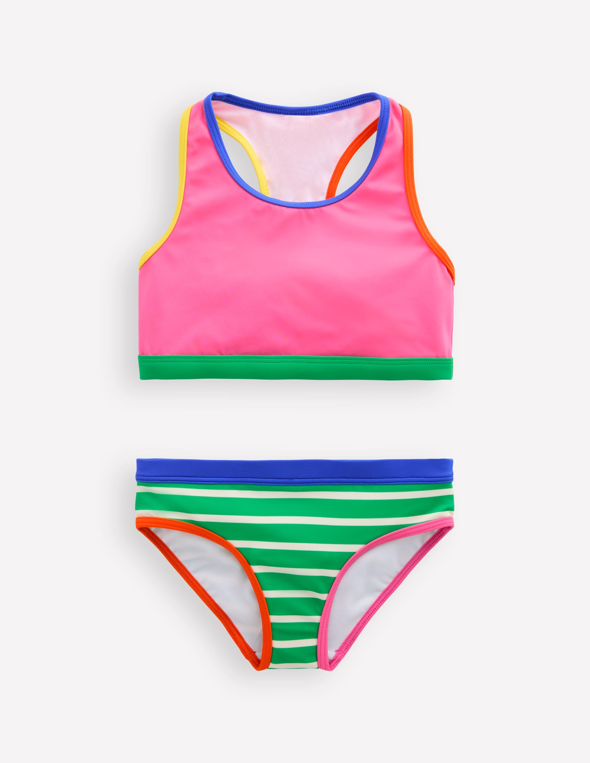 Racerback-Bikini-Flamingorosa/Erbsengrün Streifen - Image 1