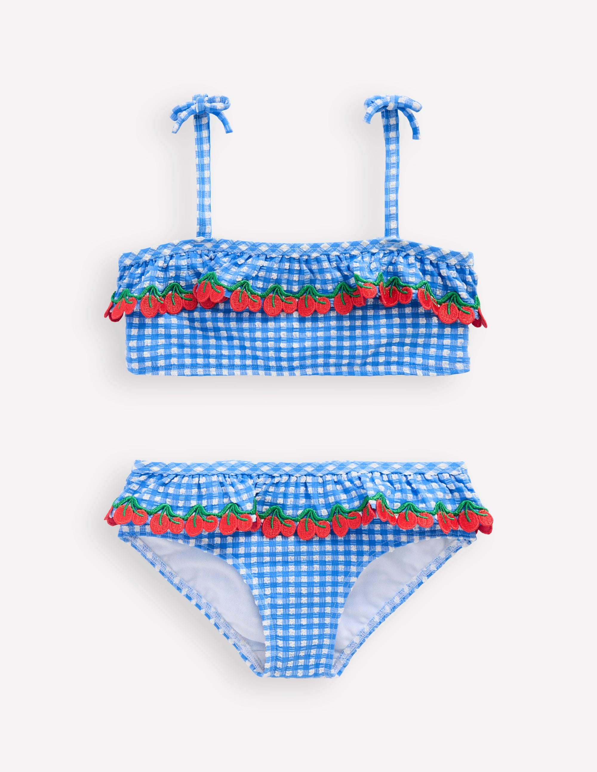 Tallulah Bikini mit Rüschen-Blau Vichykaro Kirschen - Image 1