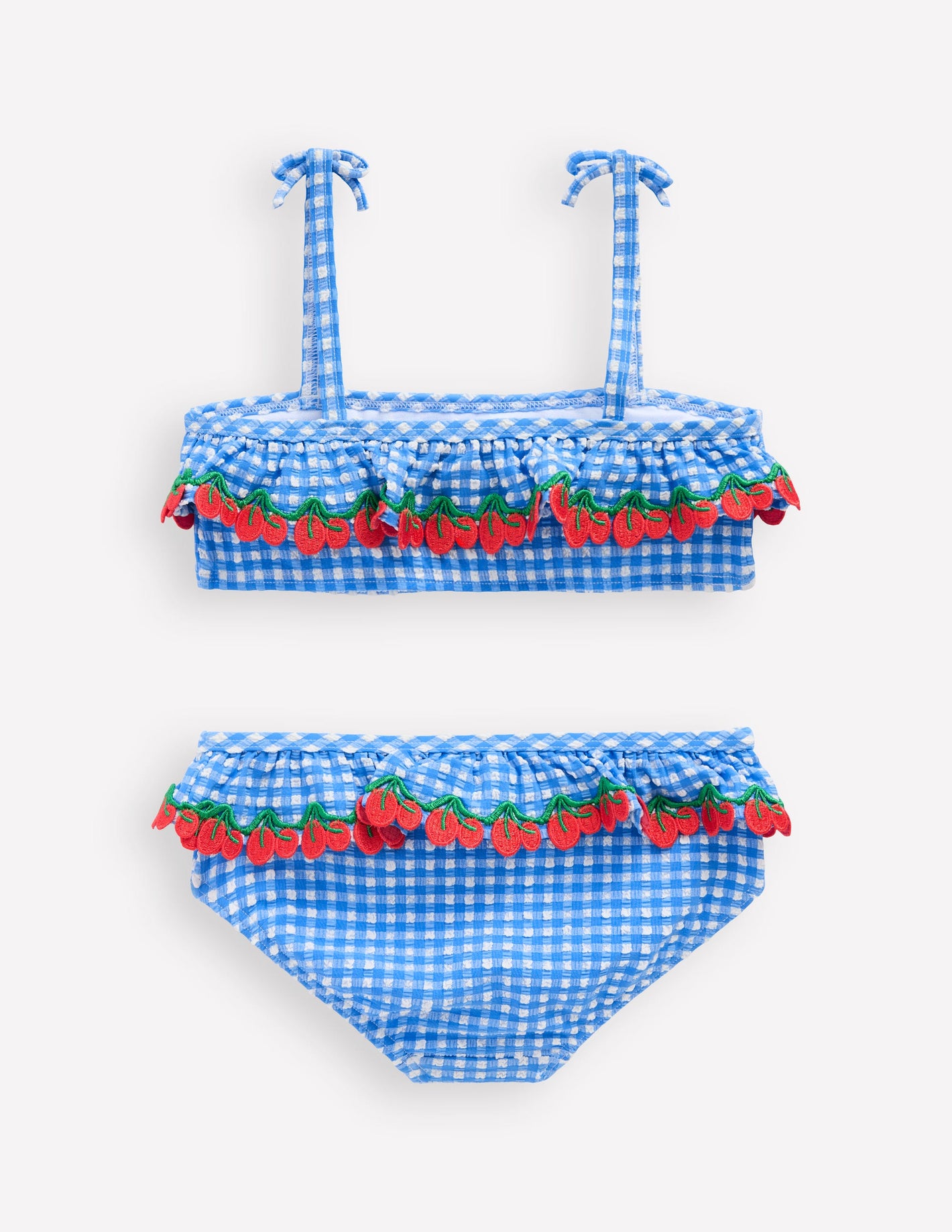 Tallulah Bikini mit Rüschen-Blau Vichykaro Kirschen