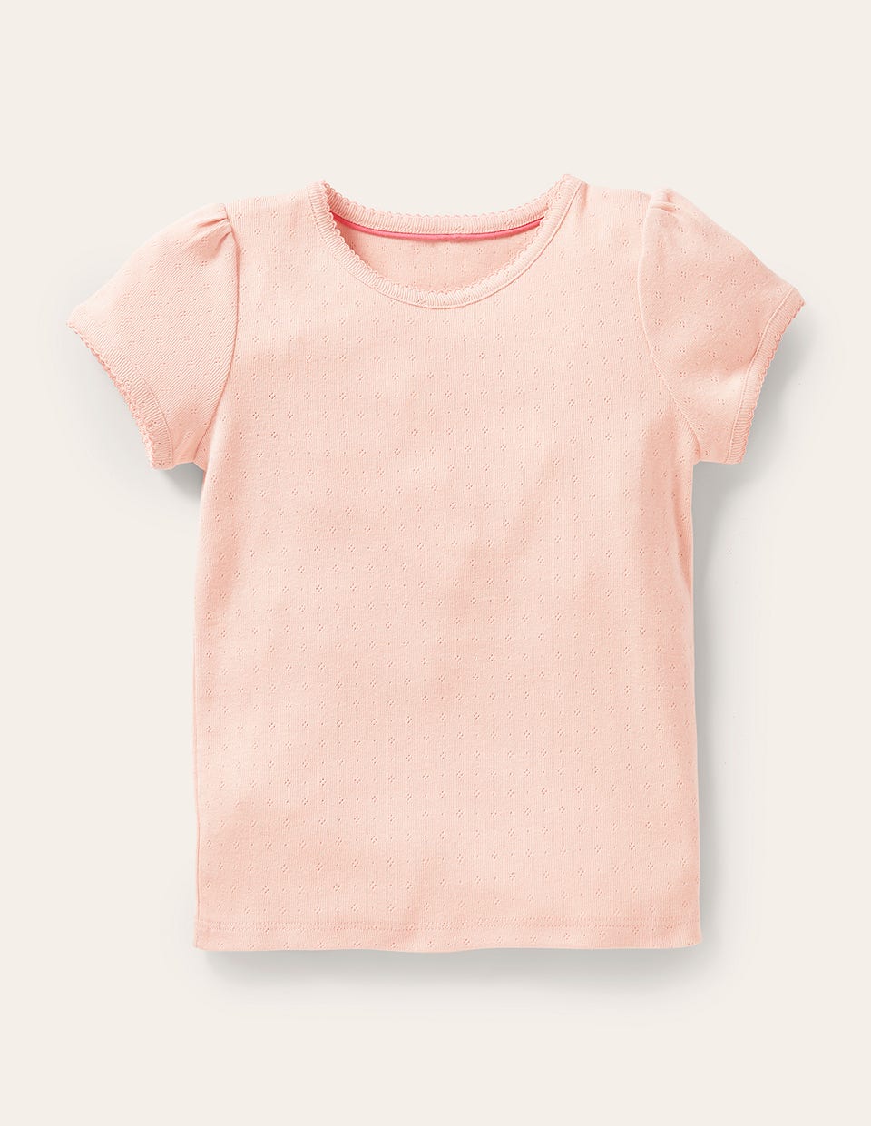 Top en pointelle à manches courtes-Broderie rose