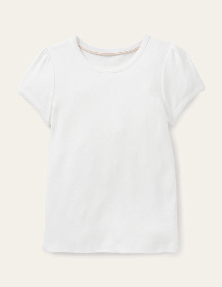 Short Sleeve Pointelle Top-White