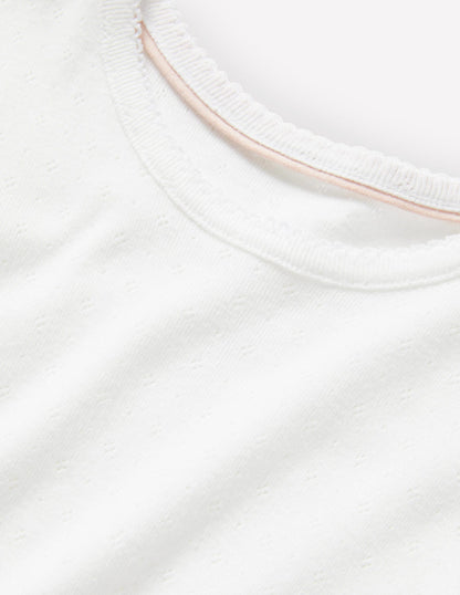 Kurzärmliges Pointelle-Oberteil-Weiß-3