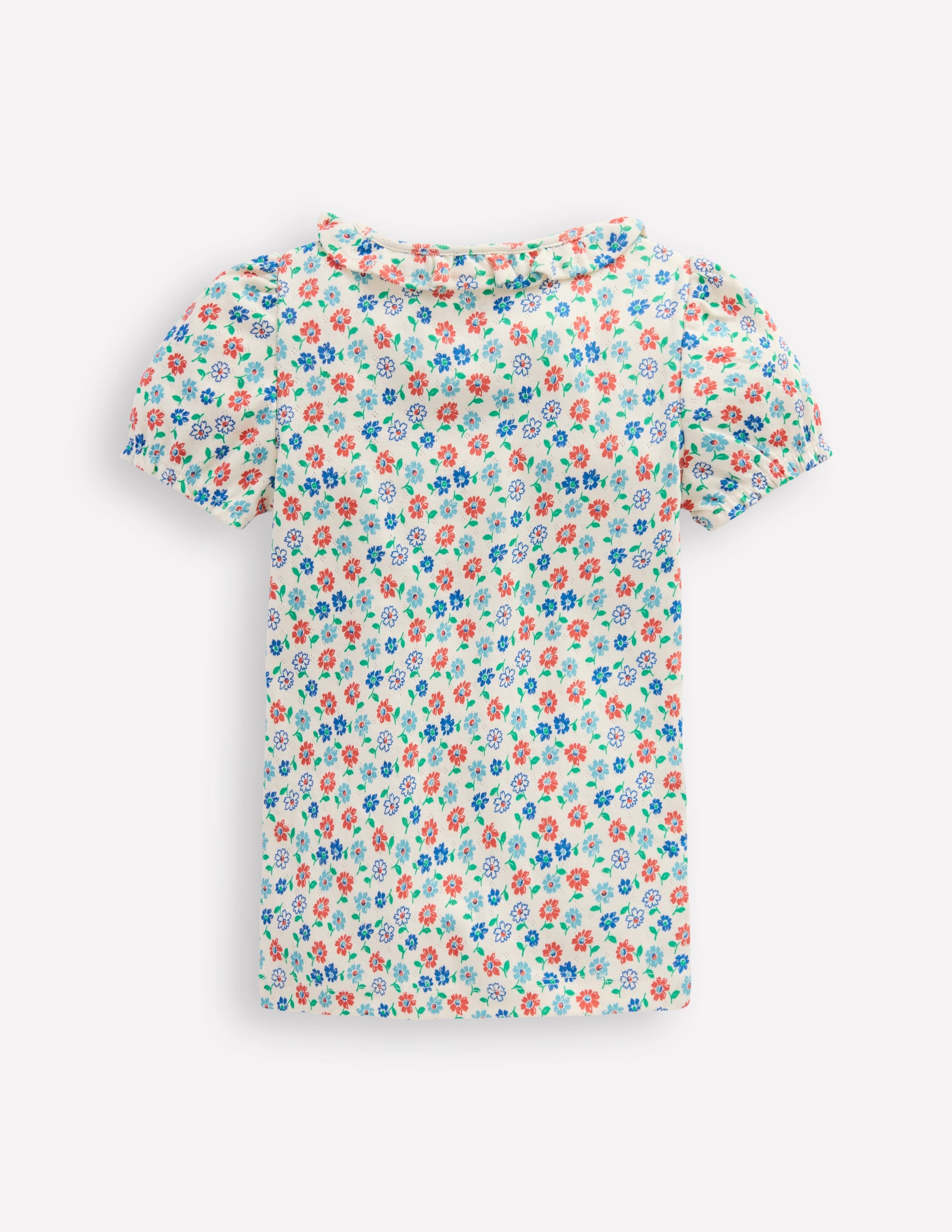 Kurzärmeliges Pointelle-Oberteil mit Rüschen-Vanilleweiß Vintage Gänseblümchen - Image 2