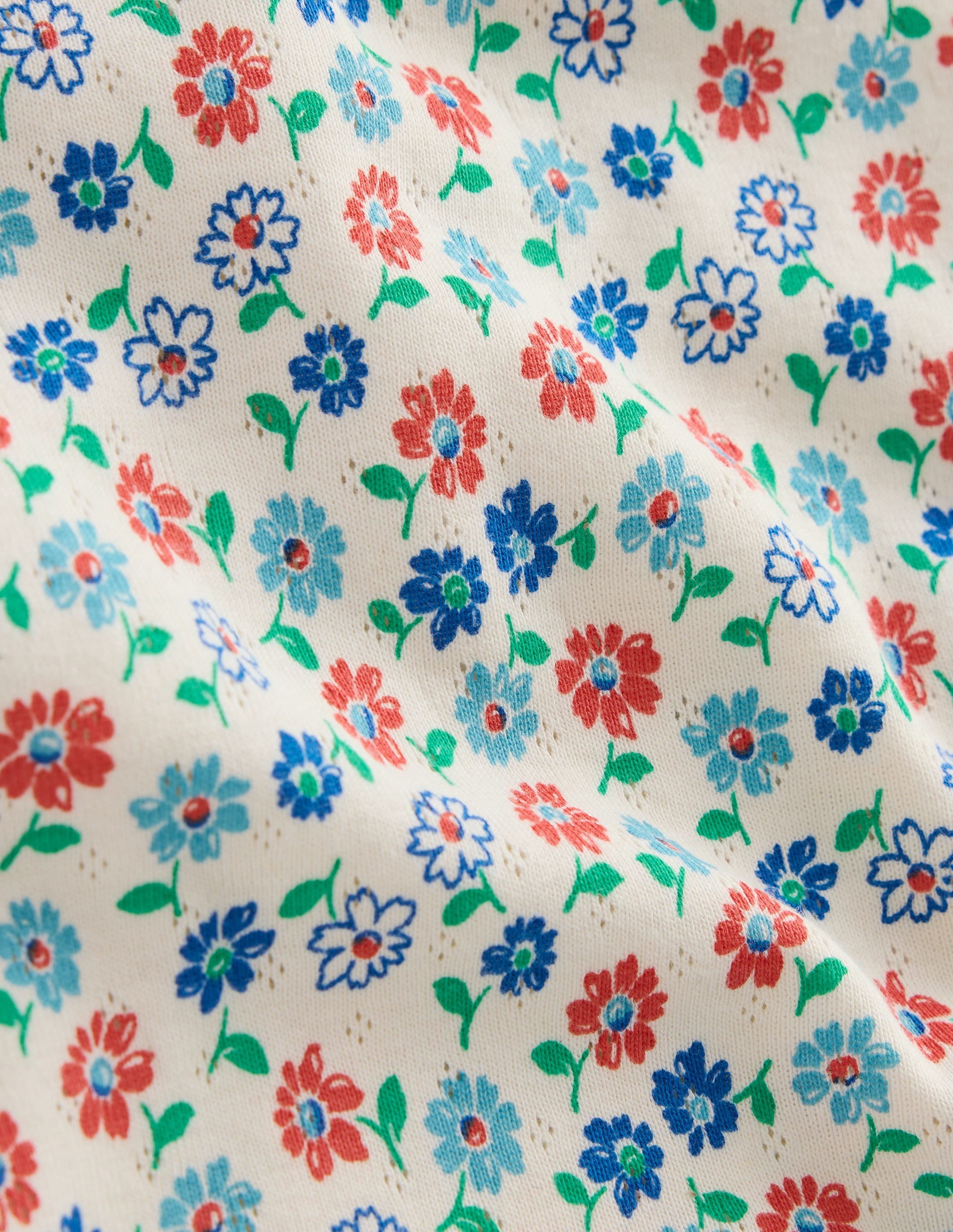 Kurzärmeliges Pointelle-Oberteil mit Rüschen-Vanilleweiß Vintage Gänseblümchen - Image 3