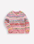 Edie Fair Isle Cardigan-Sea Pink Flowers