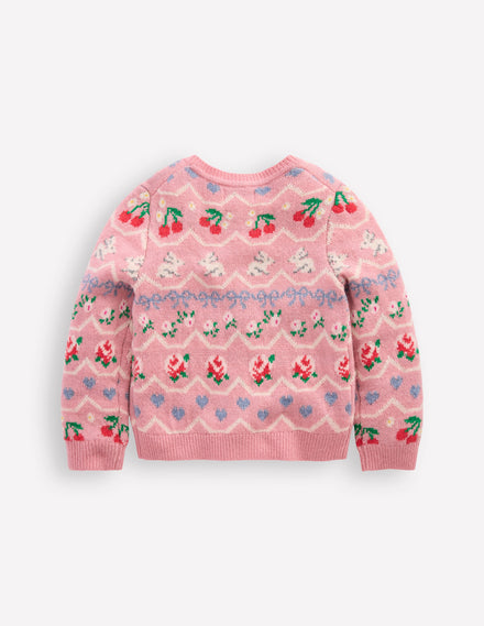 Cardigan Edie à motif jacquard-Cœurs rose vintage