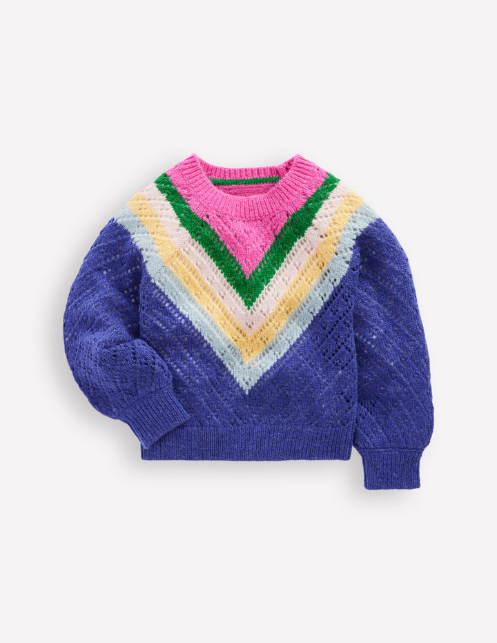 Chevron-Pullover-Blau/Rosa Chevron
