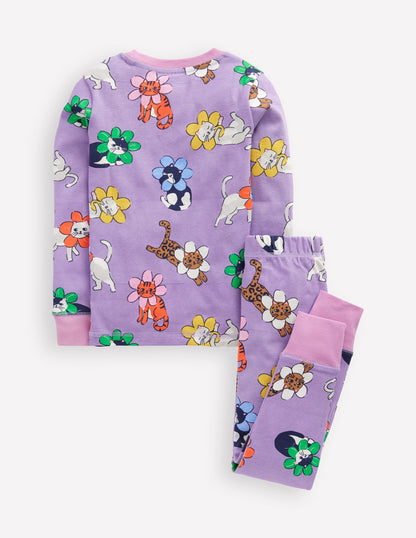 Pyjama long douillet-Chat floral violet aster