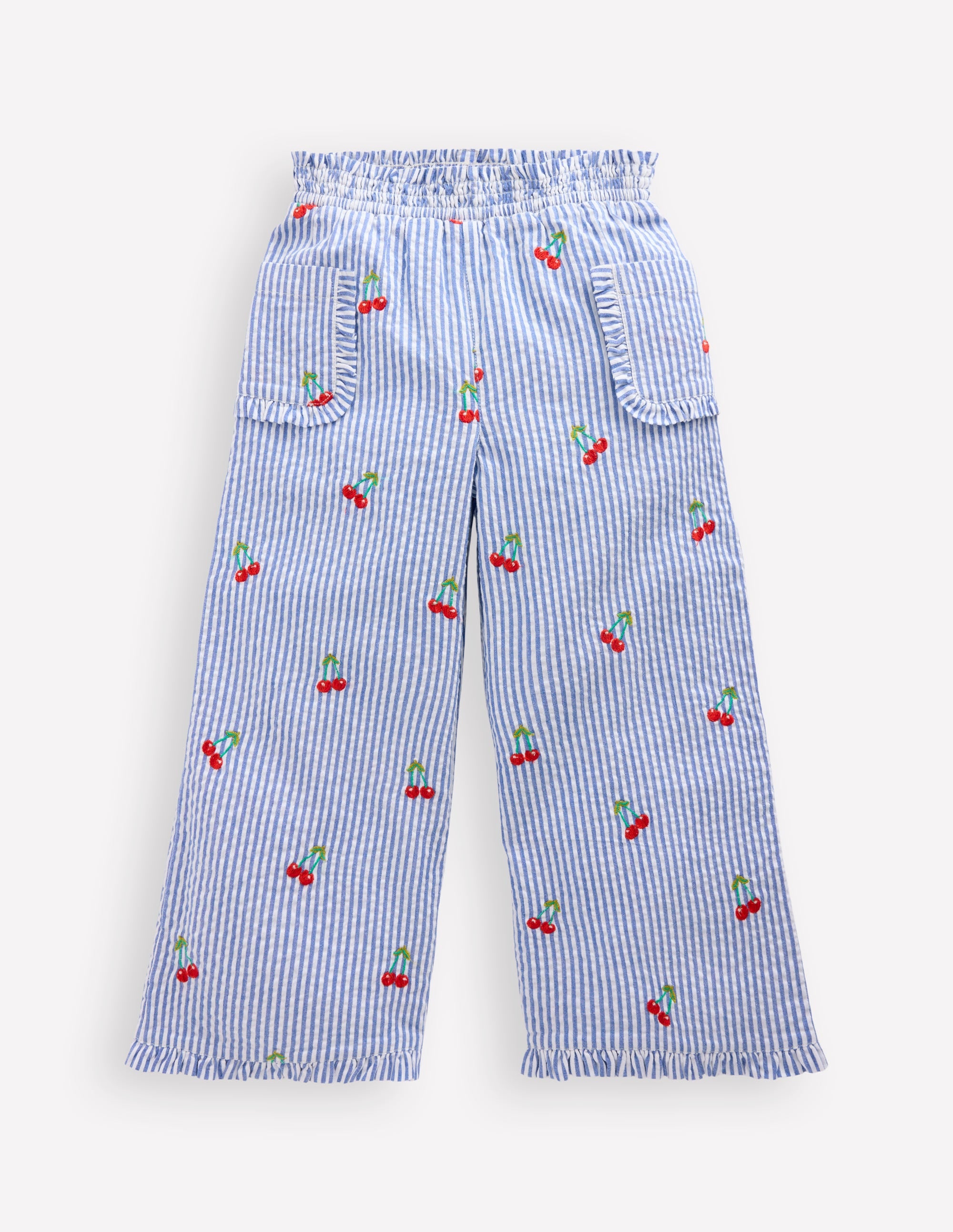 Nostalgische Rüschenhose-Blau Drillich Kirschen - Image 1