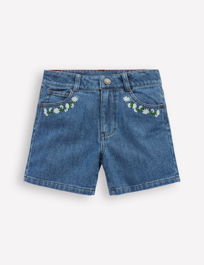 Short en jean-Pâquerette brodée vintage