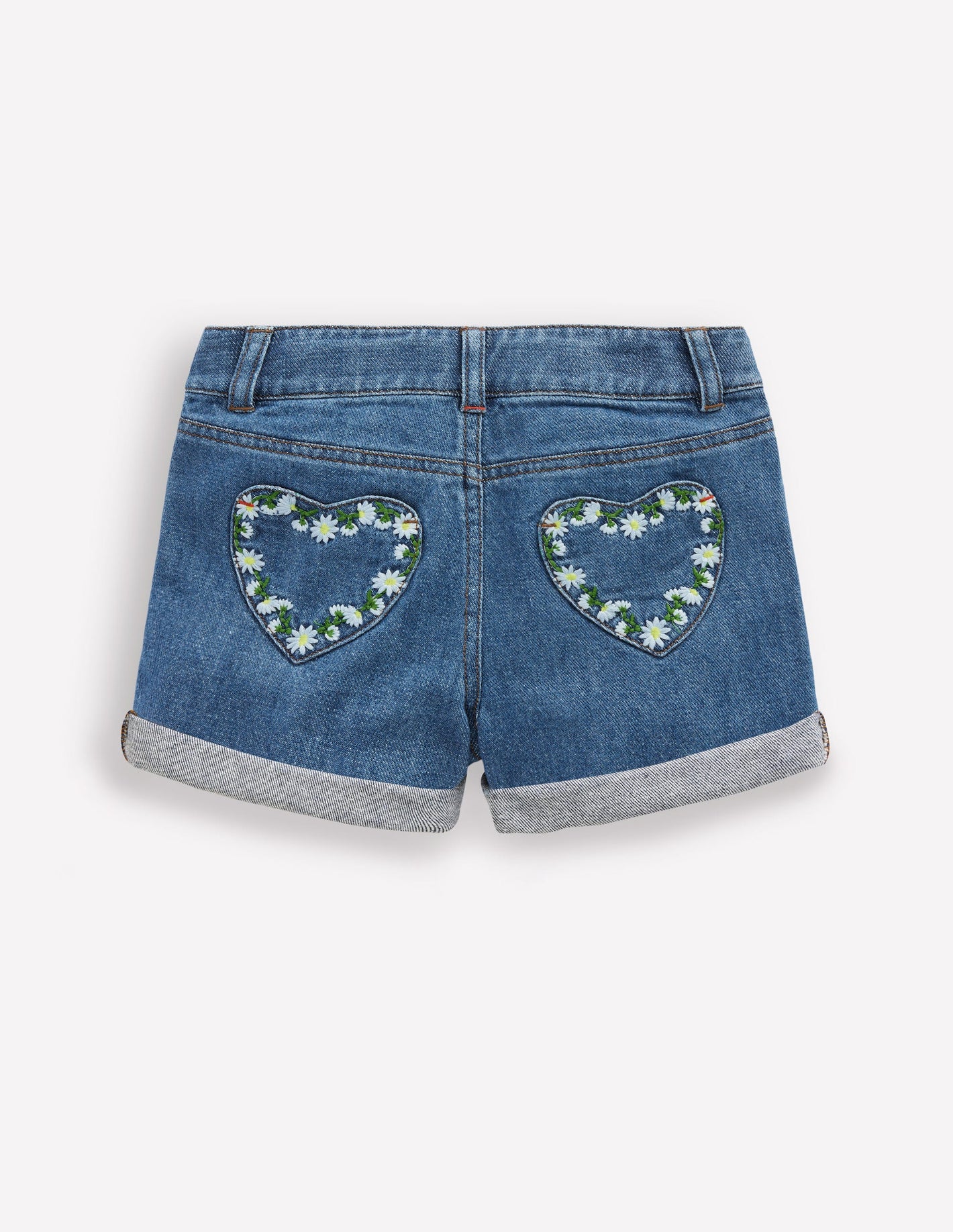 Jeansshorts-Vintage Bestickt Gänseblümchen