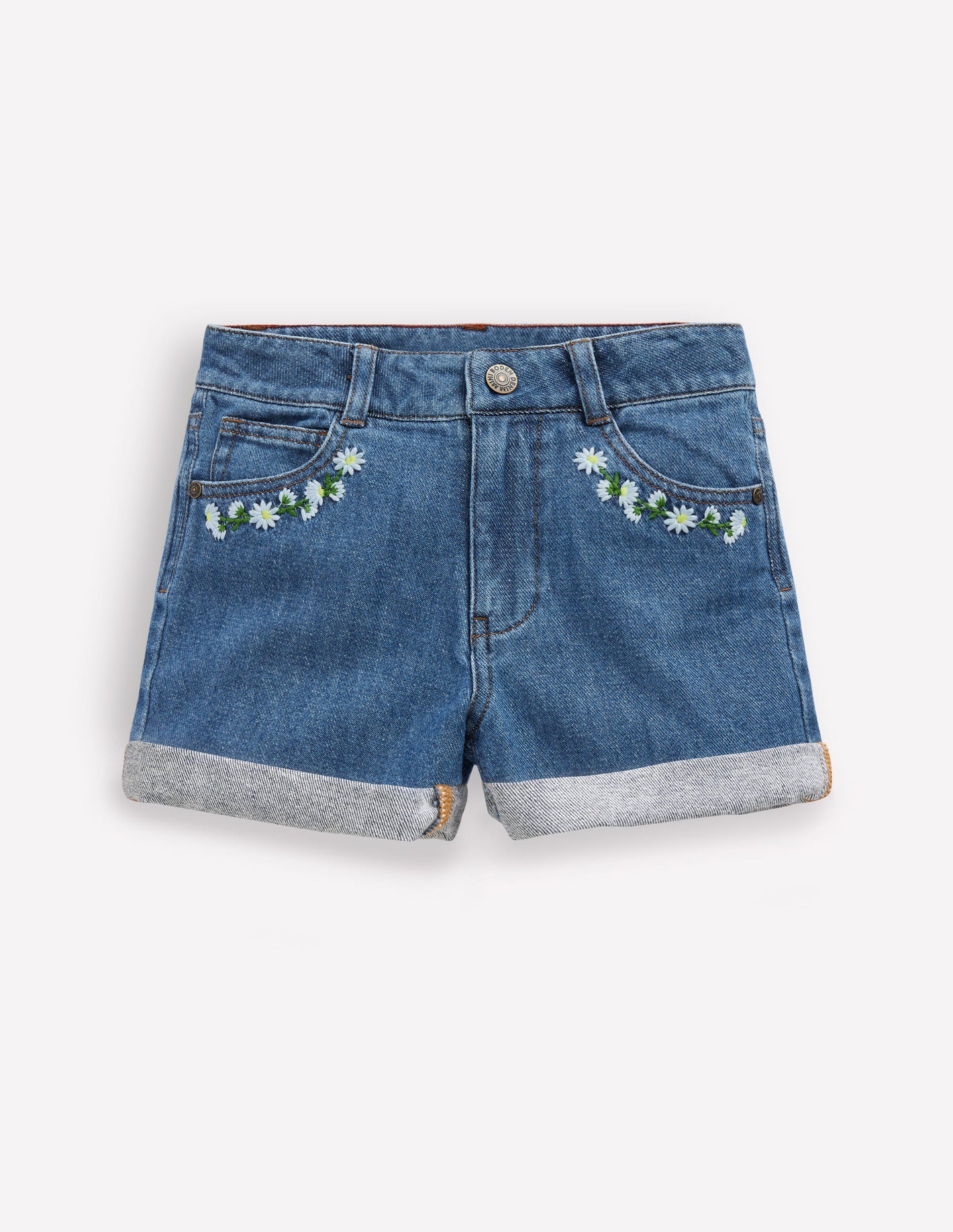 Jeansshorts-Vintage Bestickt Gänseblümchen