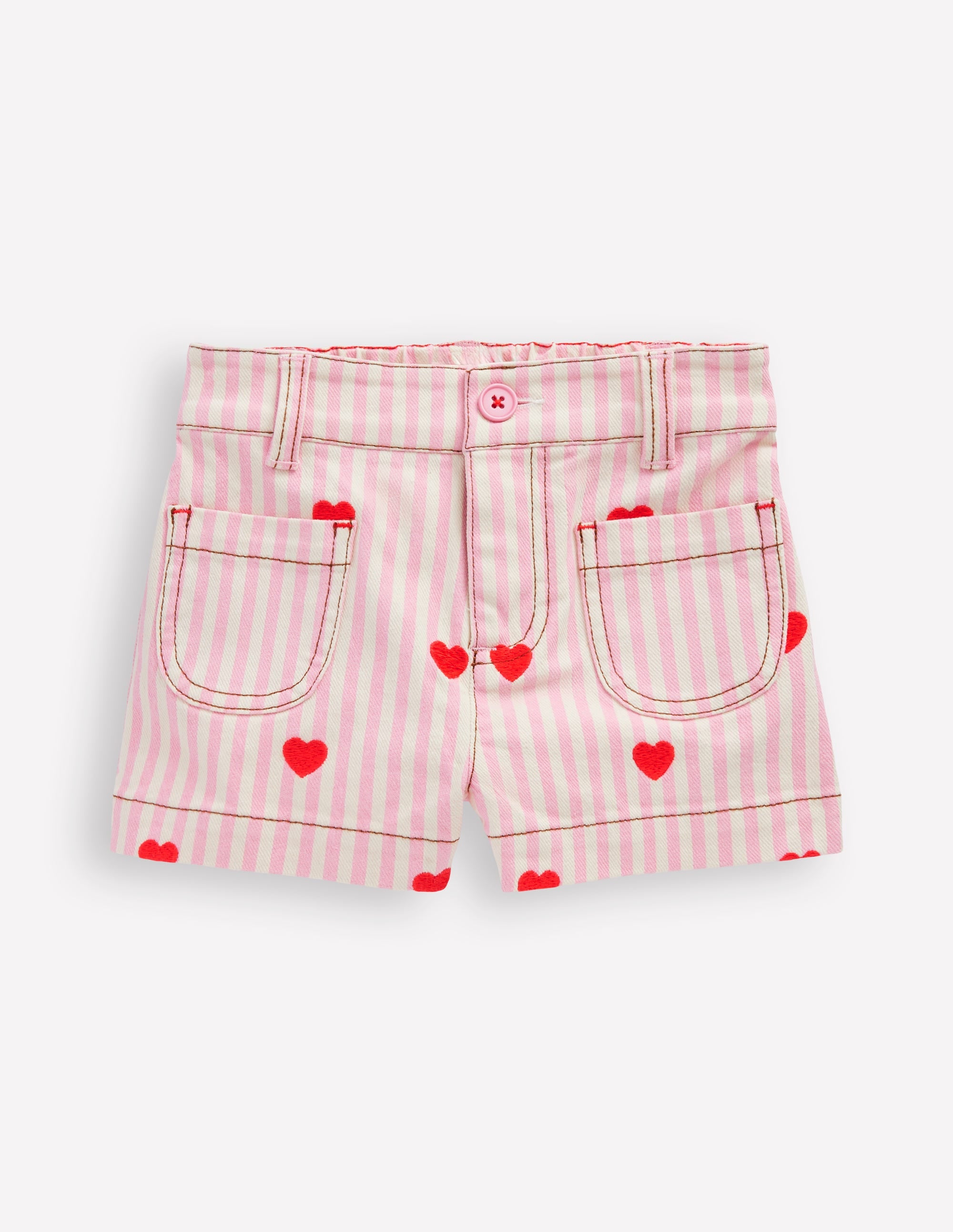 Shorts mit aufgesetzten Taschen-Kaugummirosa/Naturweiß Herzen - Image 1