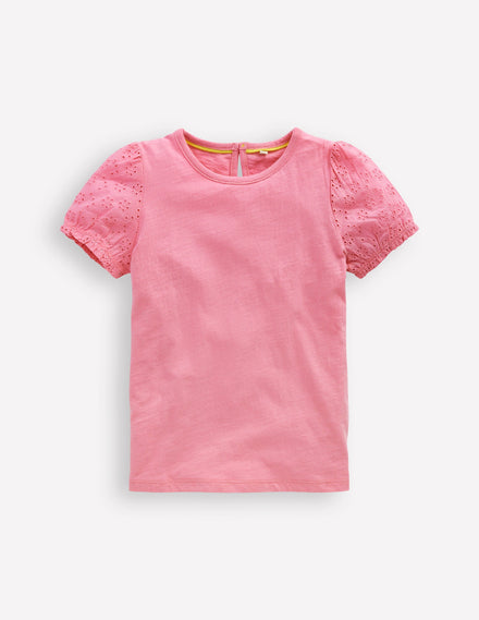 Broderie Mix Tee-Bubblegum Pink