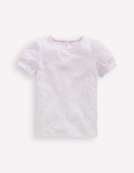 T-shirt à broderie anglaise-Blanc