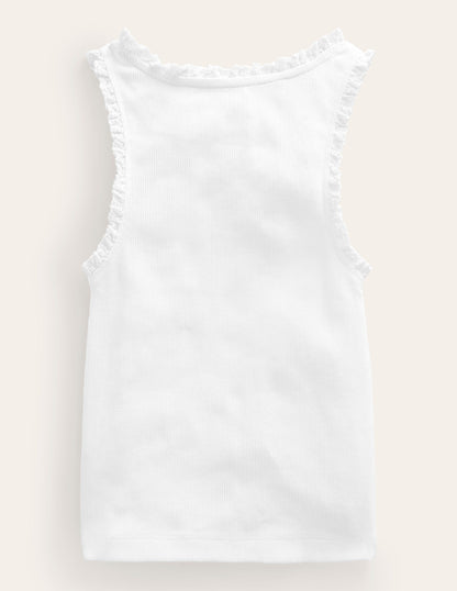 Ribbed Lace Trim Vest-White