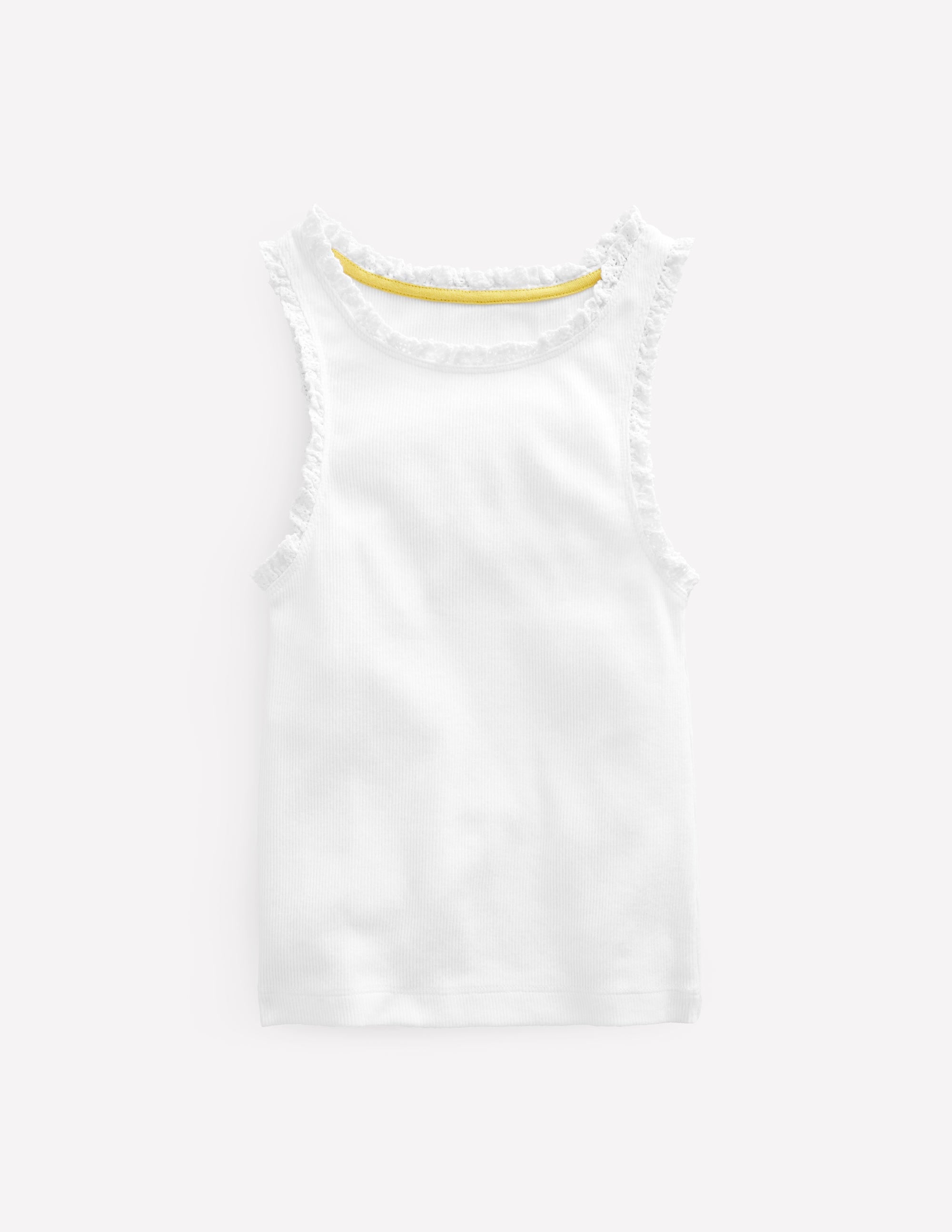 Ribbed Lace Trim Vest-White - Image 1