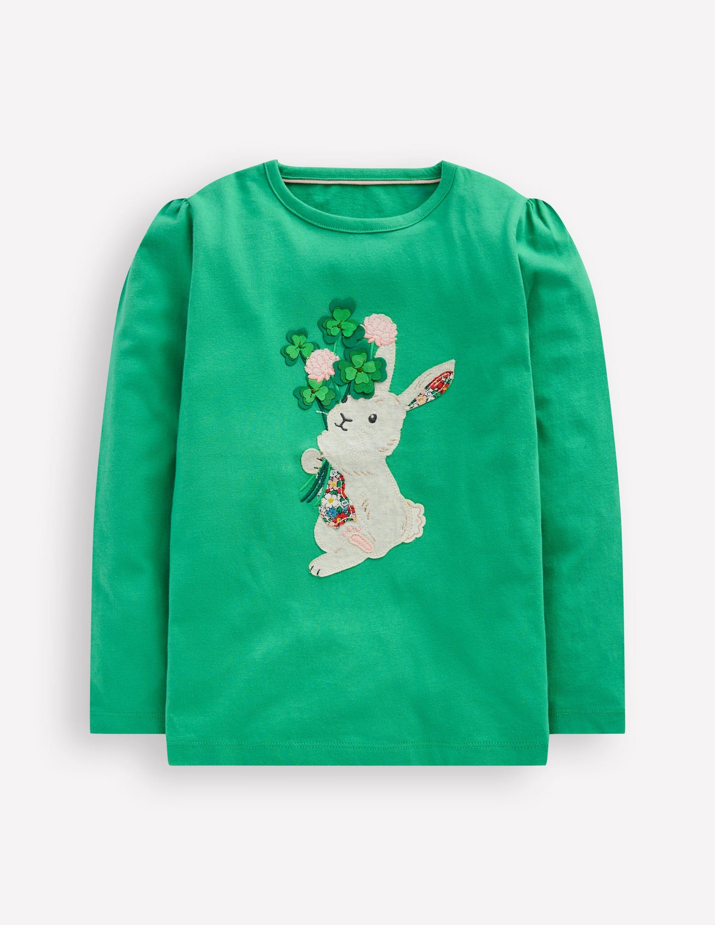 Puff Sleeve Applique T-Shirt-Aloe Green Bunny