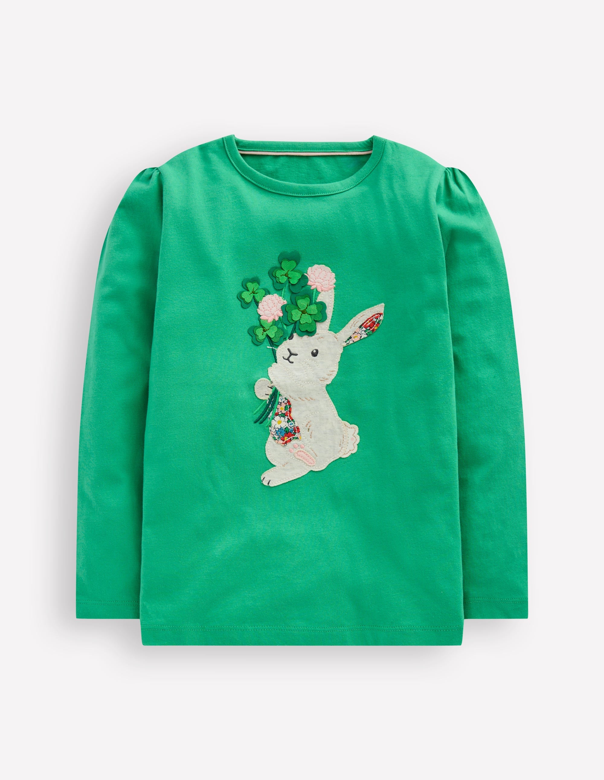 T-Shirt mit Puffärmeln und Applikation-Aloe-Grün Hase - Image 1