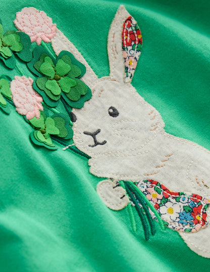 T-Shirt mit Puffärmeln und Applikation-Aloe-Grün Hase