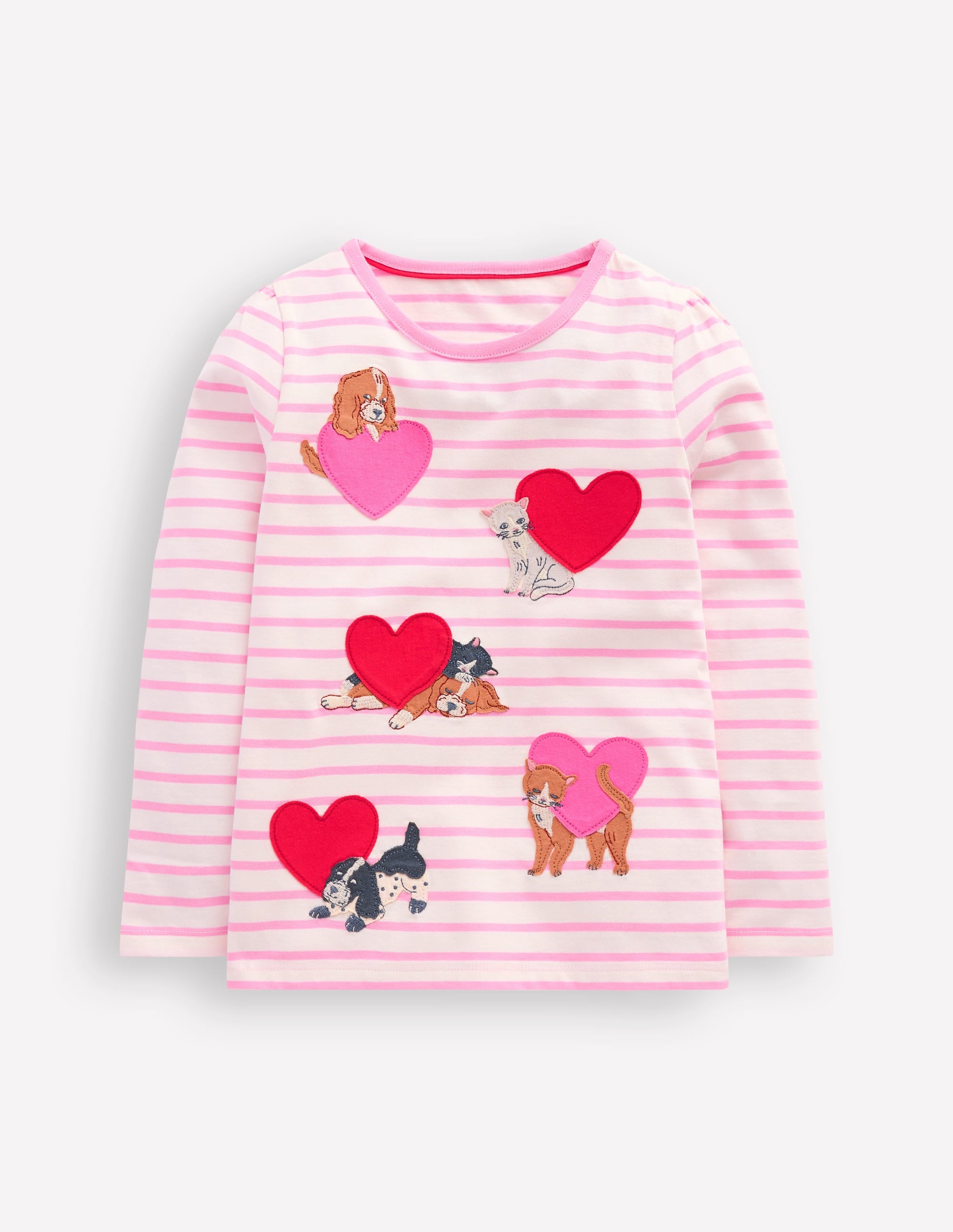 T-Shirt mit Puffärmeln und Applikation-Kaugummirosa/Naturweiß Haustiere - Image 1