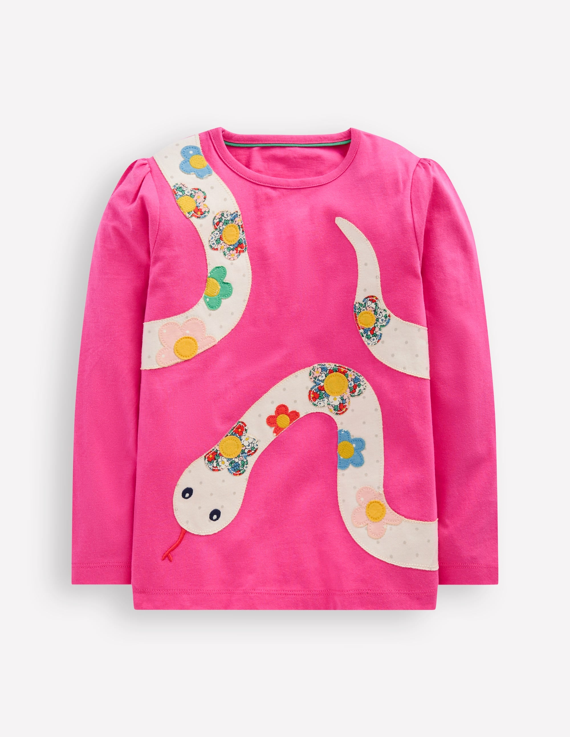 T-Shirt mit Puffärmeln und Applikation-Rosa Mond-Neujahr Schlange - Image 1