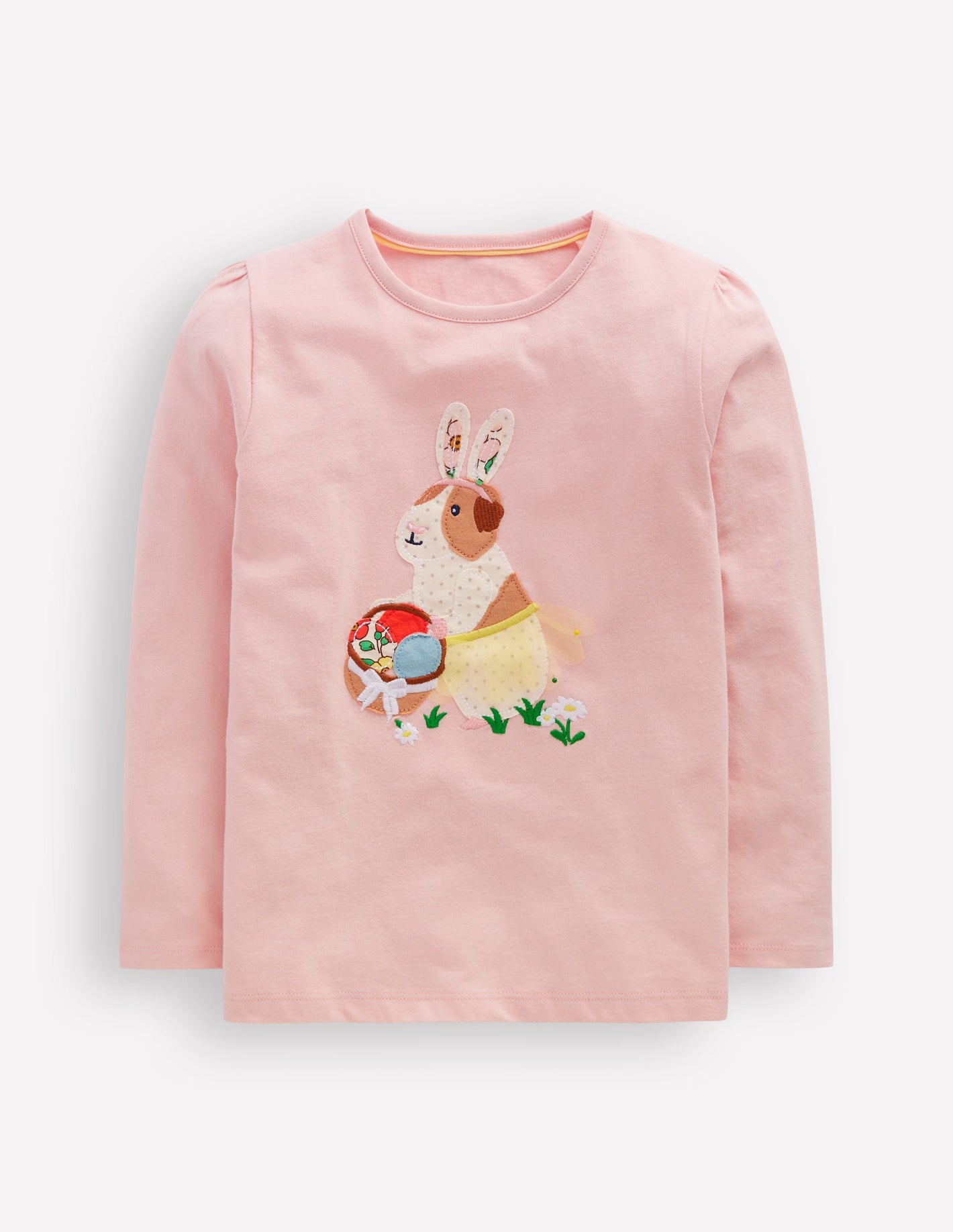 T-Shirt mit Puffärmeln und Applikation-Kreiderosa Meerschweinchen