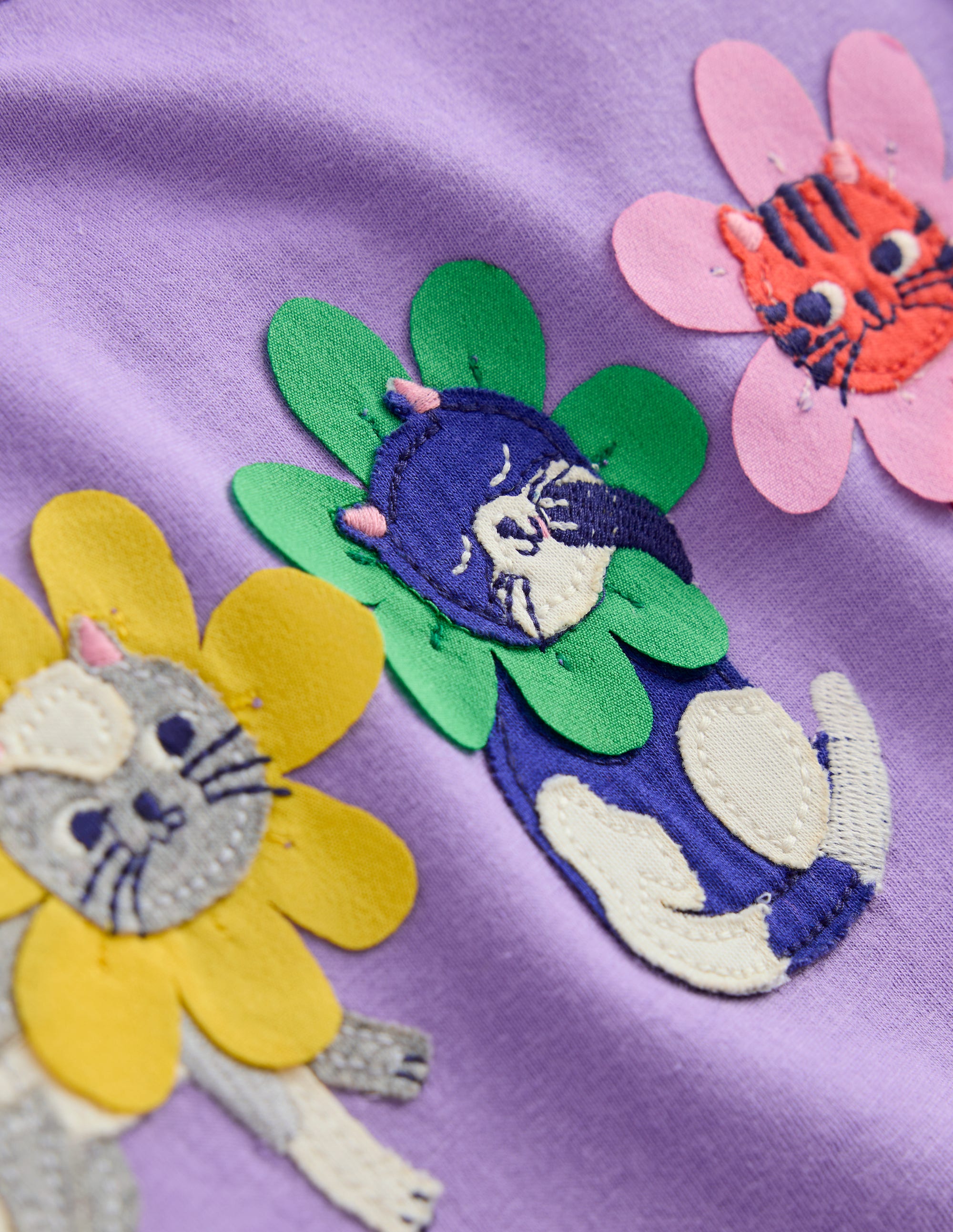 T-shirt à manches bouffantes et appliqué-Chat floral violet aster - Image 3