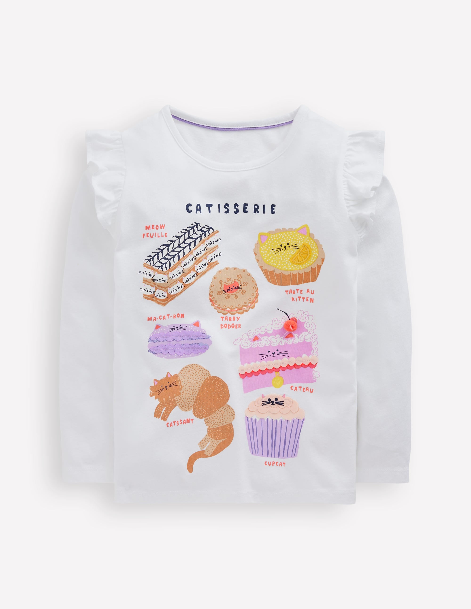 Langärmeliges Oberteil mit Rüschen und Logo-Naturweiß Catisserie - Image 1