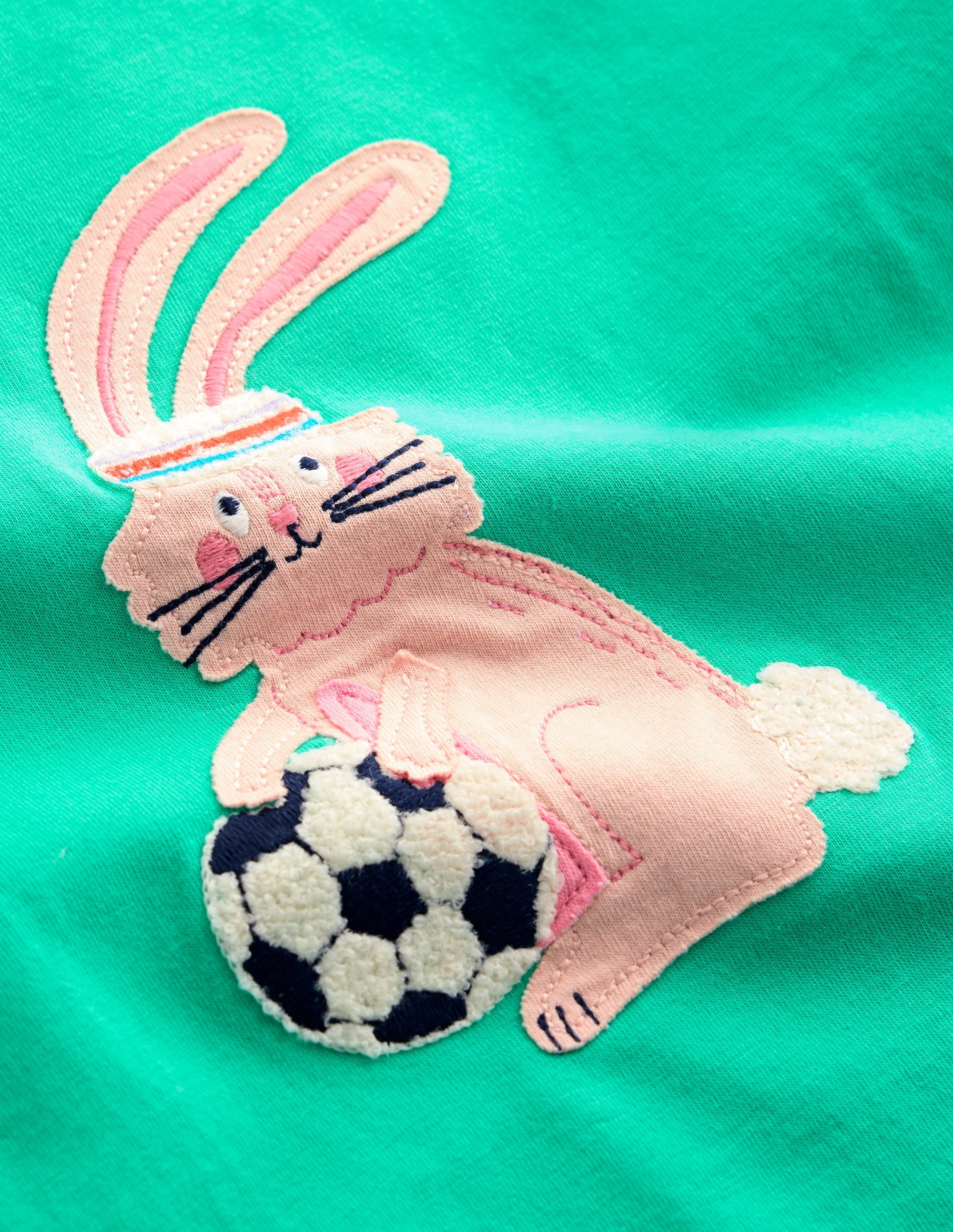 T-shirt manches courtes à appliqué-Lapin bleu turquoise - Image 3