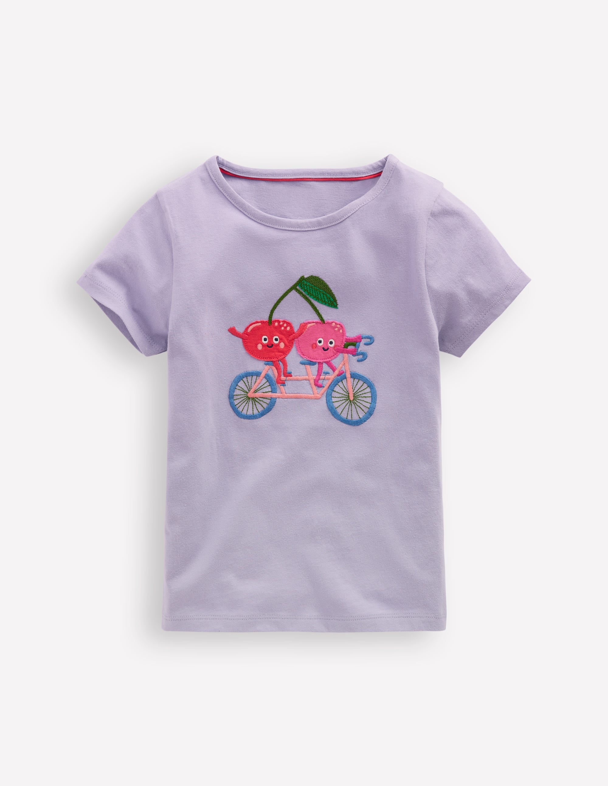 T-shirt manches courtes à appliqué-Cerises lavande brumeux - Image 1