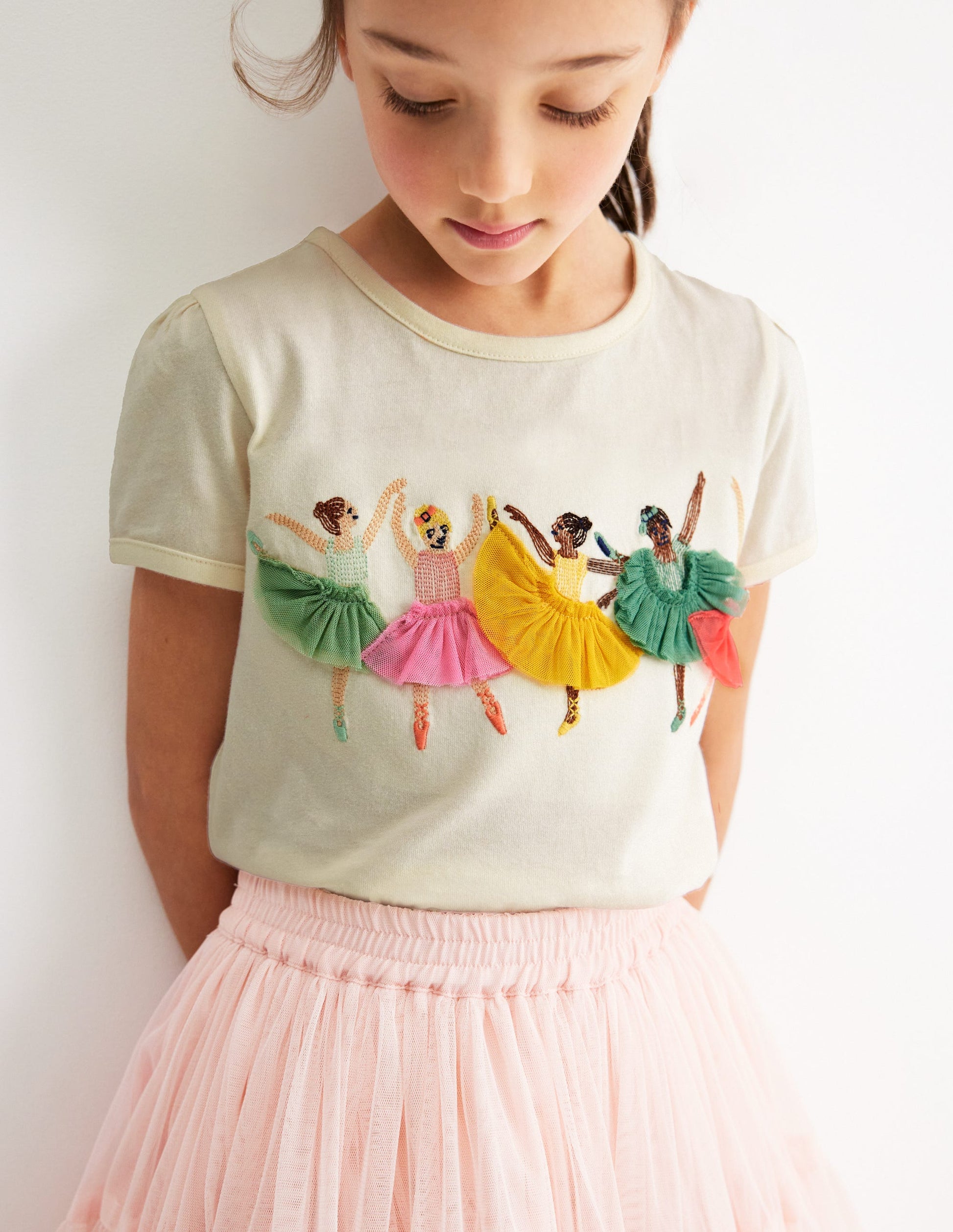 Oberteil mit Puffärmeln und Superstich-Naturweiß Ballerinas-5