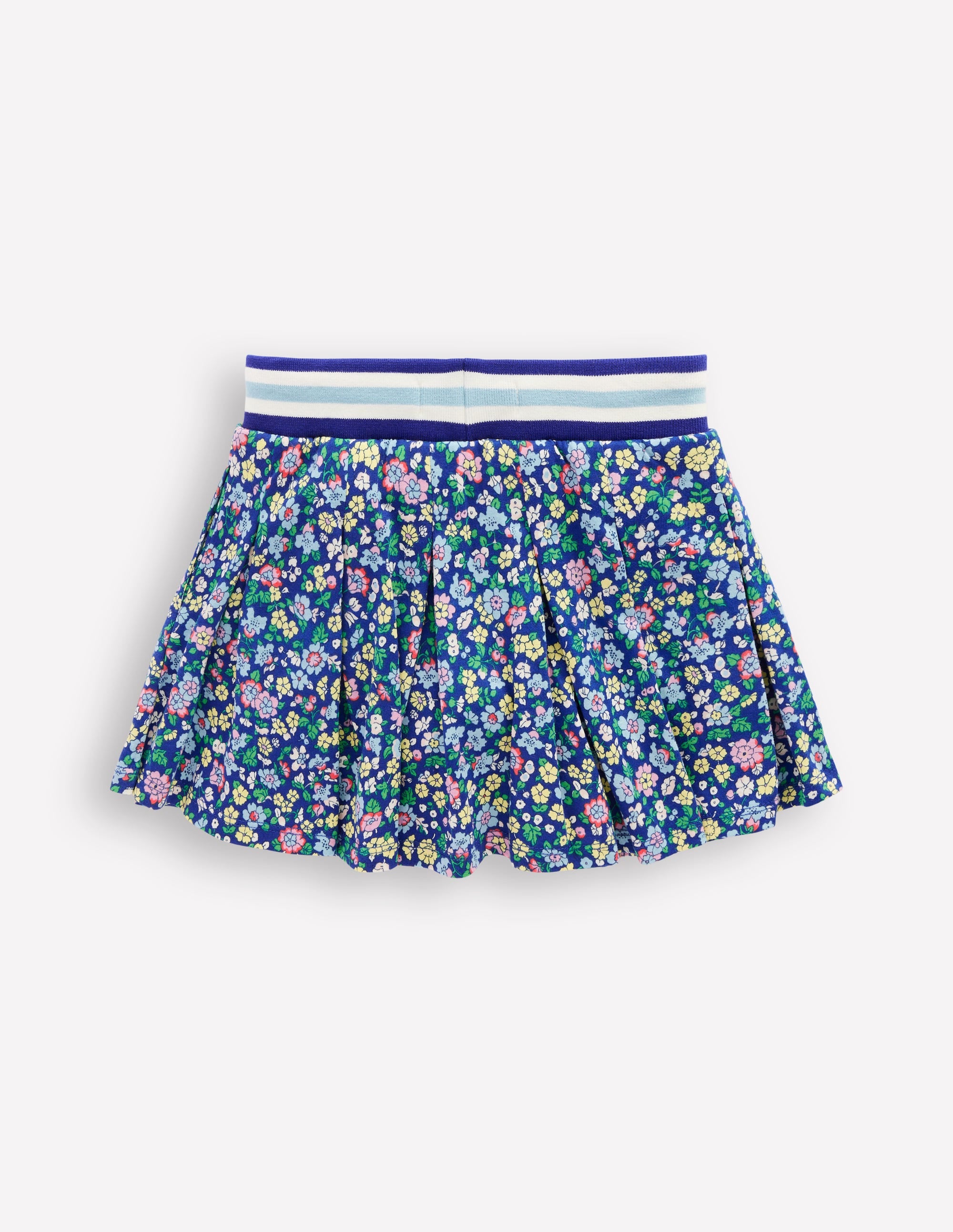 Jupe-short plissée en jersey-Bleu saphir, fleurs nautiques - Image 2
