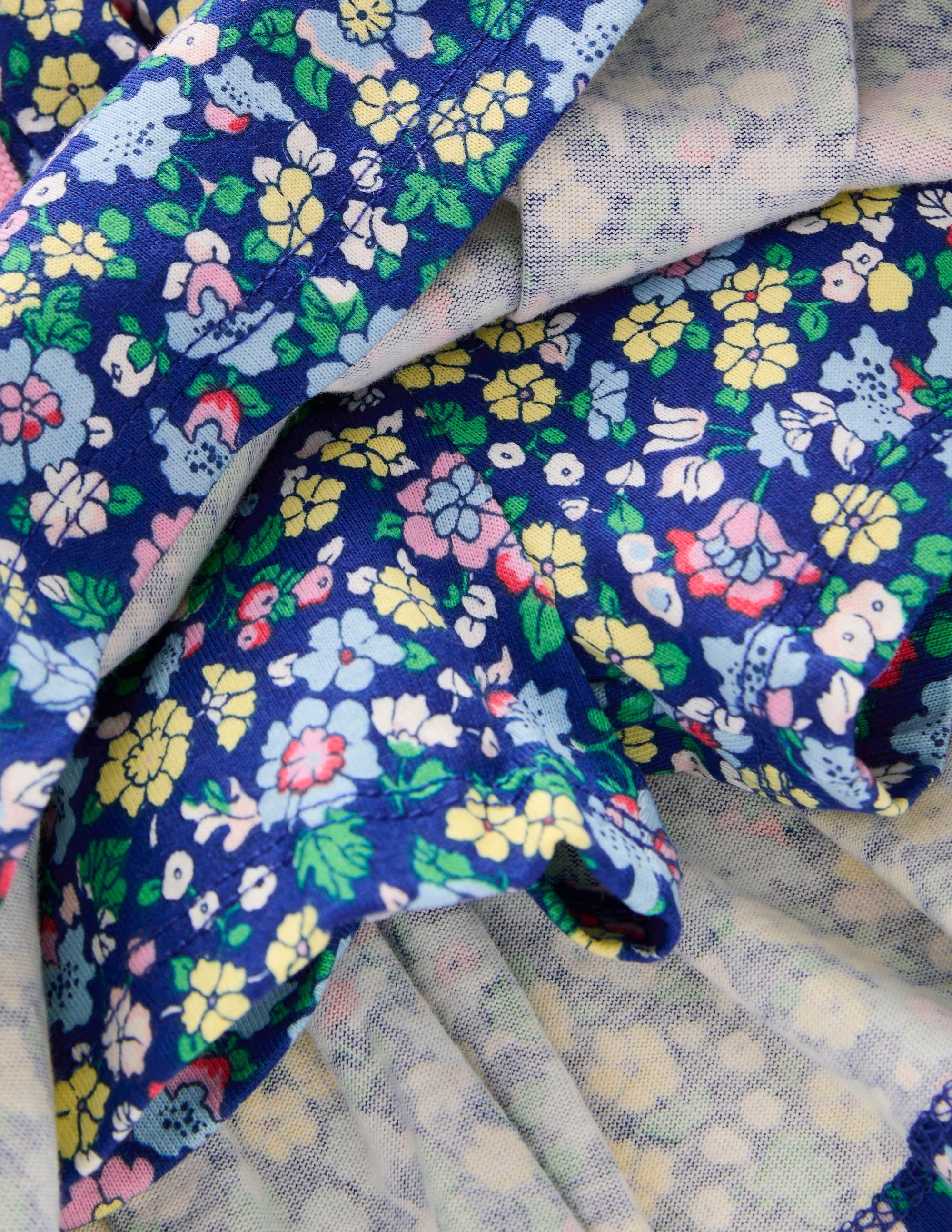 Jupe-short plissée en jersey-Bleu saphir, fleurs nautiques - Image 3